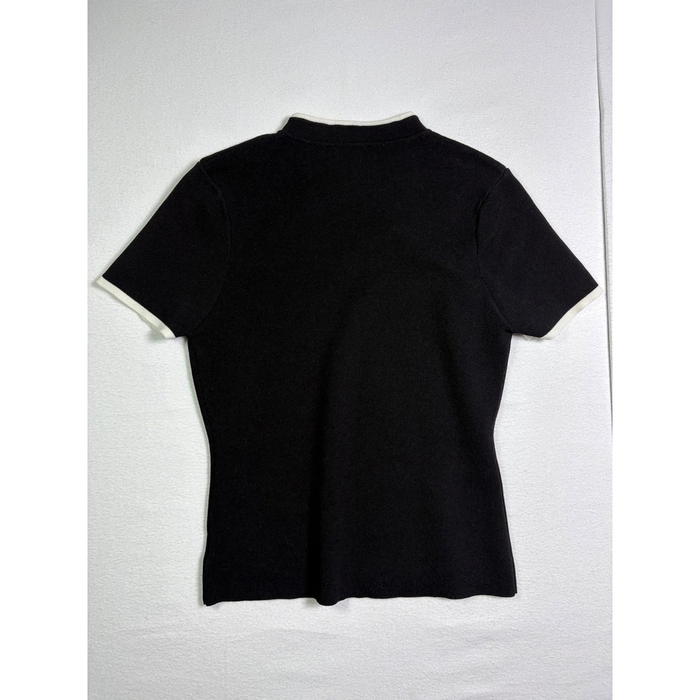Cider Womens Asymmetric Pearl Button Knit Top Black White Trim Large BLACK - Picture 2 of 6